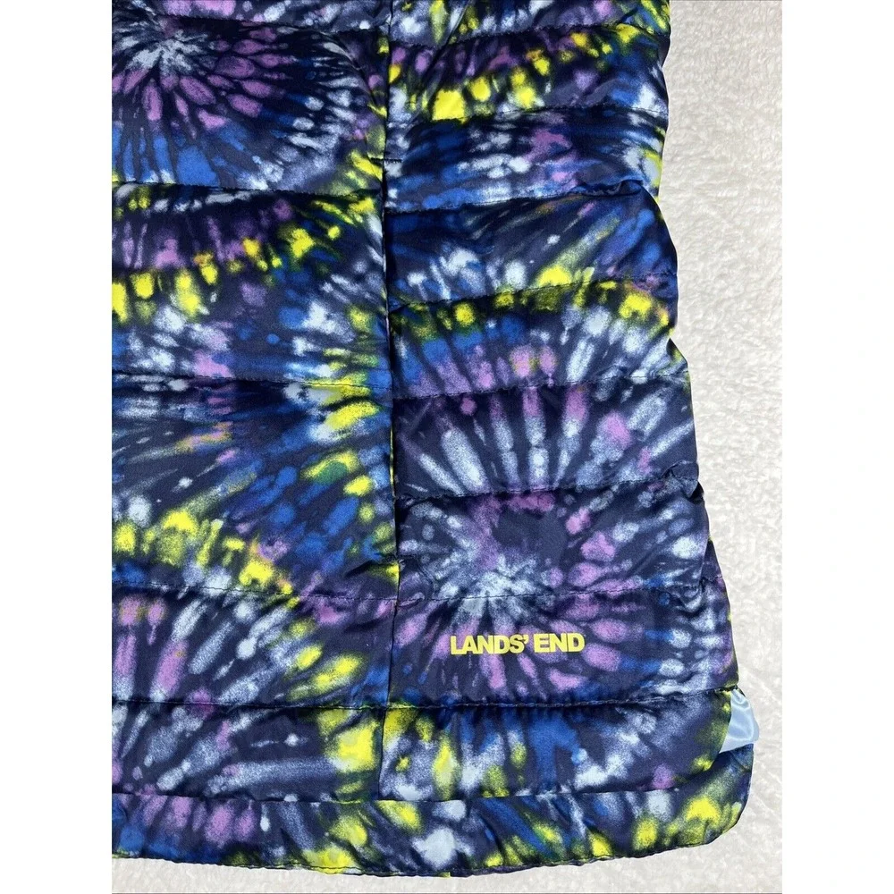 Lands'‎ End Puffer Vest Womens S Quilted Down Full Zip Purple Tie Dye Gorpcore